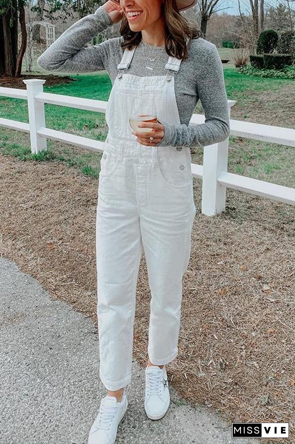 Solid Pockets Denim Overall