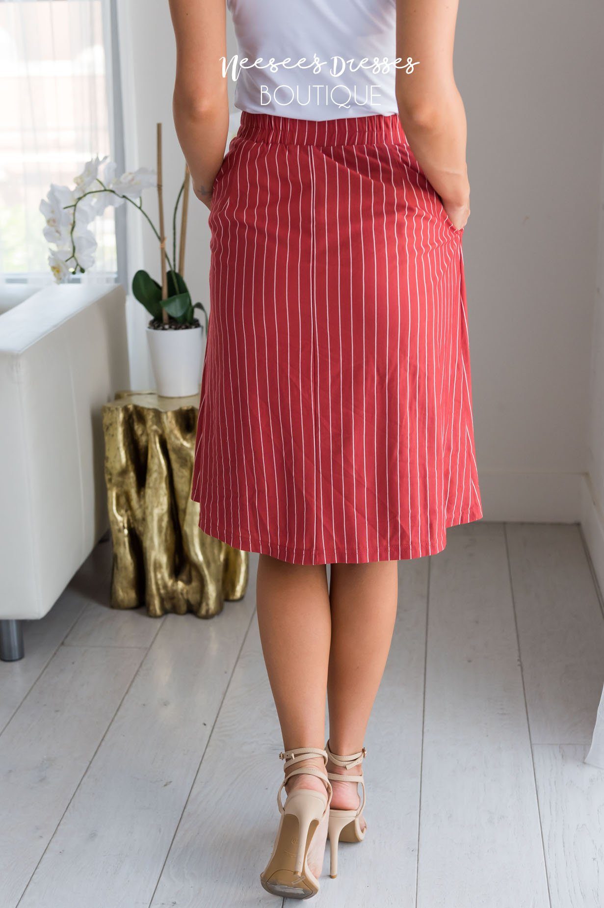 The Time Is Now Modest Striped Skirt