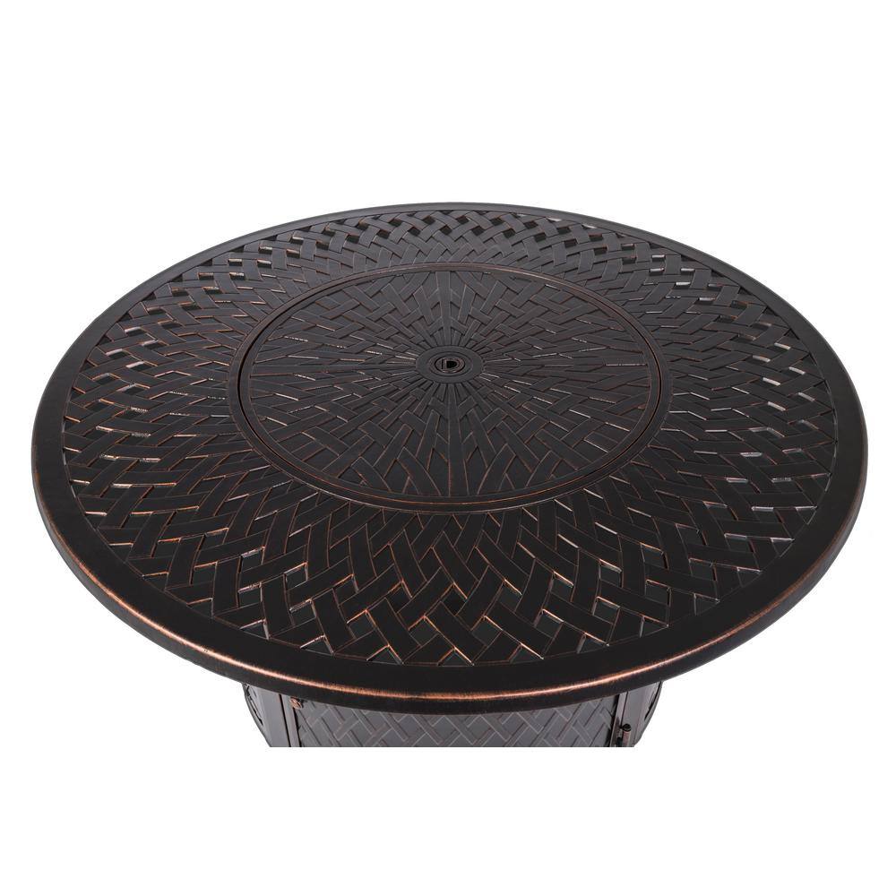 Fire Sense Verona 42 in. x 24 in. Round Aluminum LPG Fire Pit Table in Antique Bronze with Vinyl Cover 62695