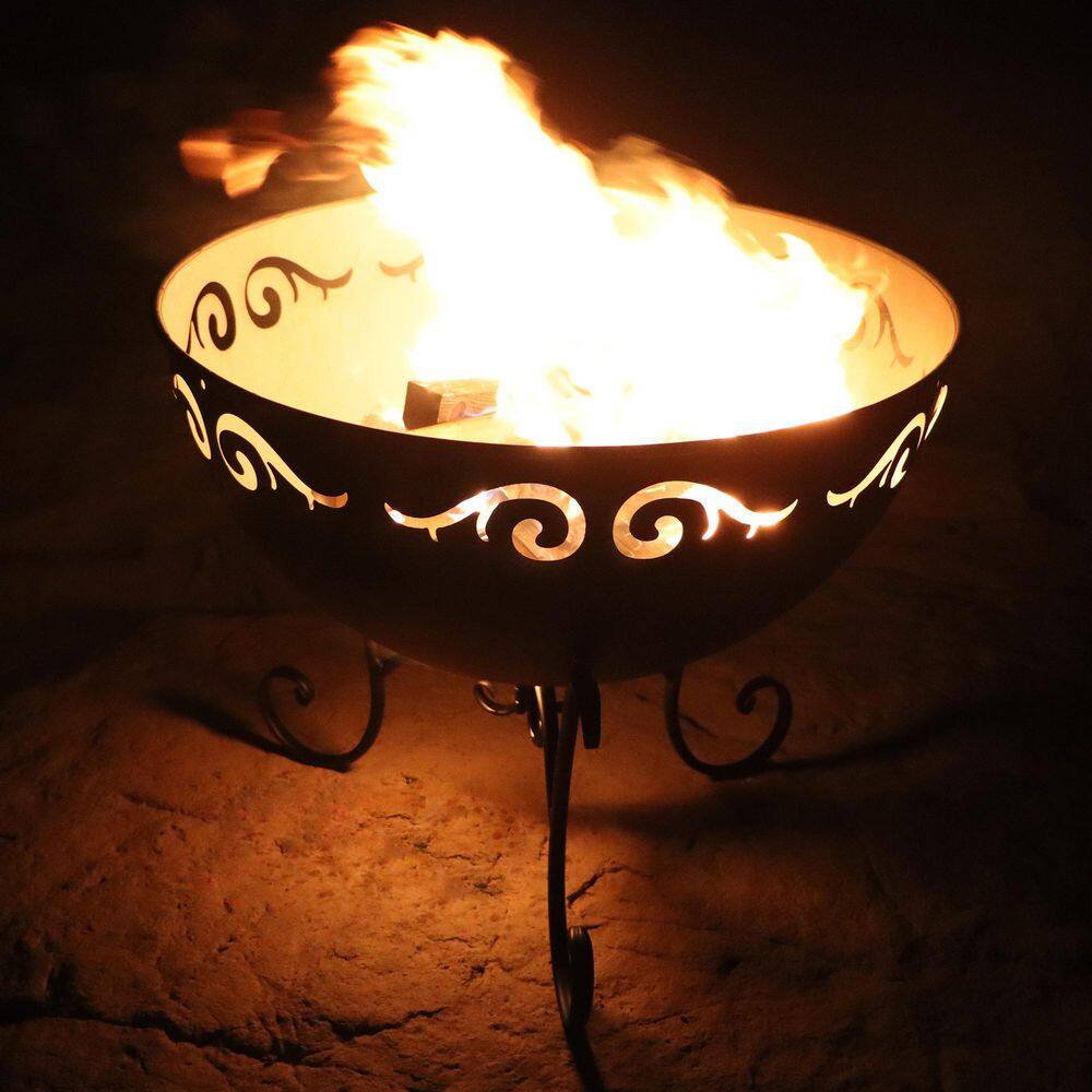 23 in. Dia SEDONA Outdoor Wood Burning Fire Bowl in Black with Cover PF03BOWL3