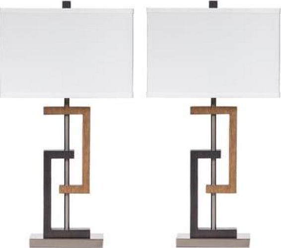 Signature Design by Ashley Syler Faux Wood Eclectic Table Lamp， Set of 2， 28.75 ， Brushed Silver