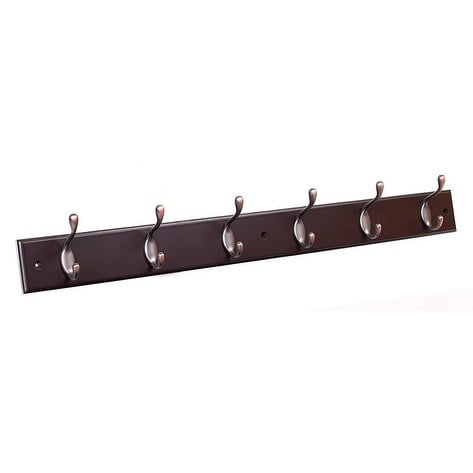 BirdRock Home Hook Coat and Hat Rack - 6 Hooks - 27 Inches - Wall Mount - Decorative Home Storage - Entryway Foyer Hallway Bathroom Bedroom Rail - Oil Rubbed Bronze Hooks - Dark Brown