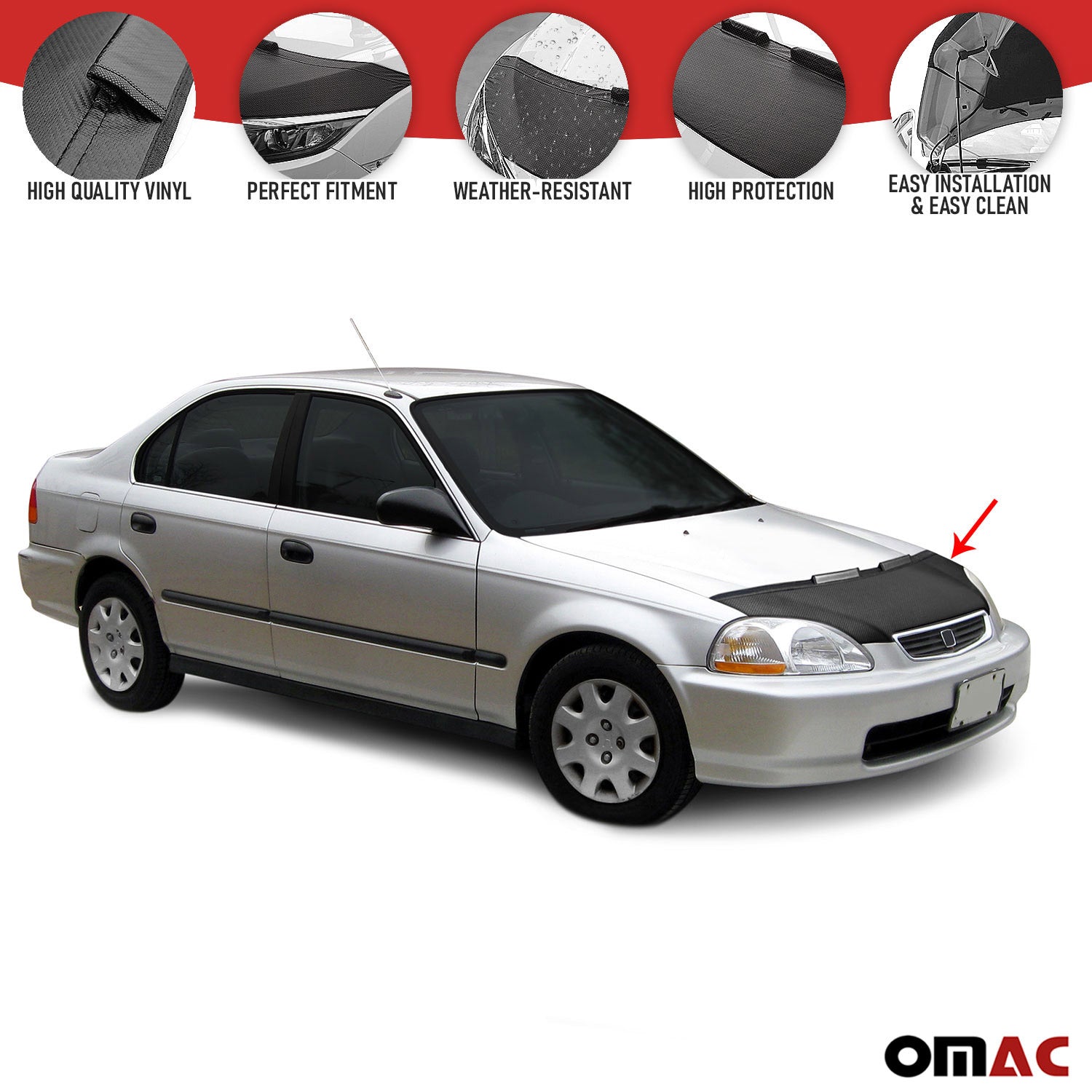 OMAC USA Carbon Hood Cover Mask Vinyl Bonnet Bra Protector for Honda Civic 1995-2000