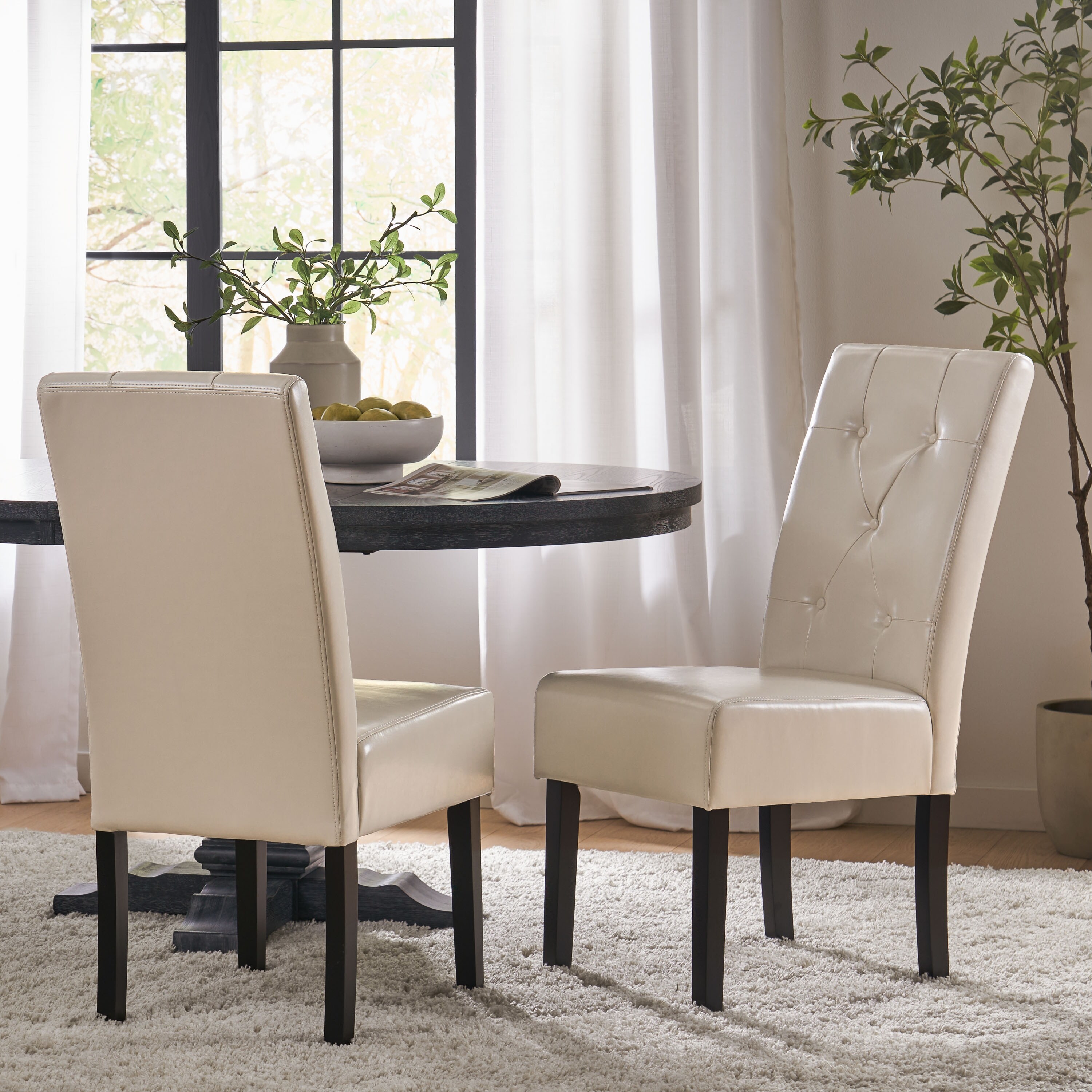 Wilson Contemporary Bonded Leather Dining Chair， Set of 2， Ivory