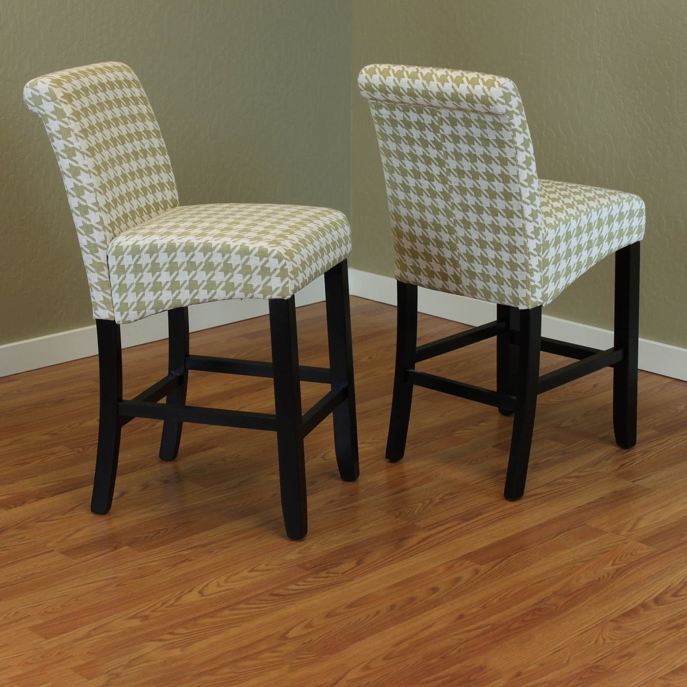 Milan Houndstooth Linen Upholstery Armless Counter Chairs (Set of 2)