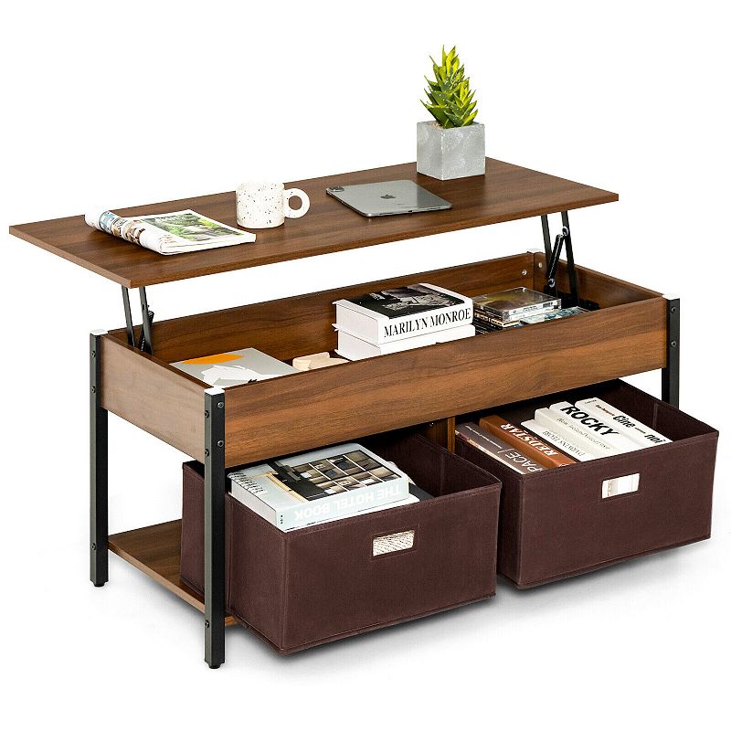 Lift Top Coffee Table Central Table with Drawers and Hidden Compartment for Living Room