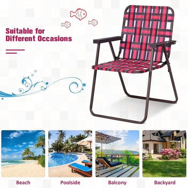 Gymax Set of 6 Patio Folding Web Chair Set Portable Beach Camping