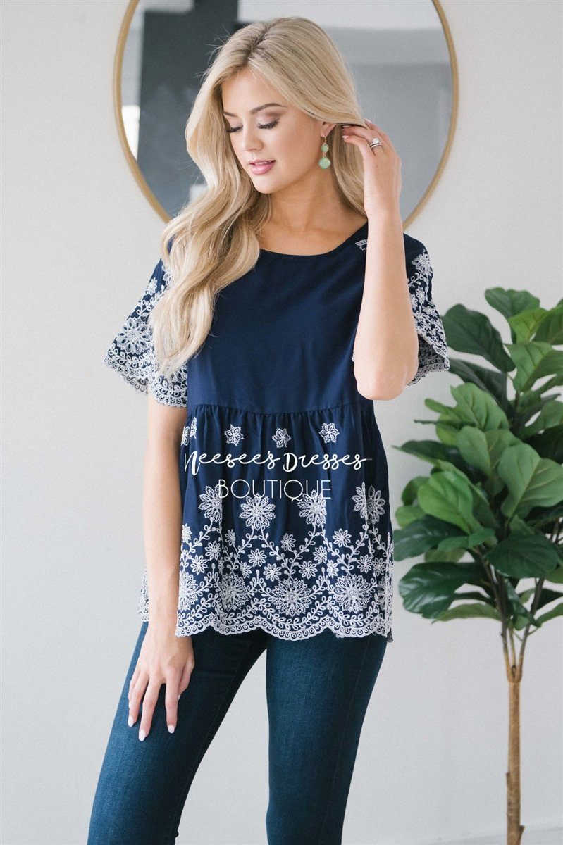 Embroidered Floral Detail Babydoll Top