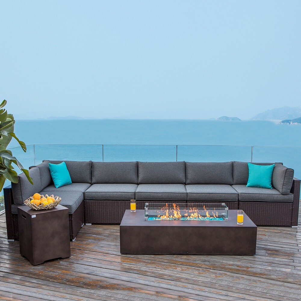 COSIEST 9 piece Outdoor Sectional Sofa Set with Fire Table