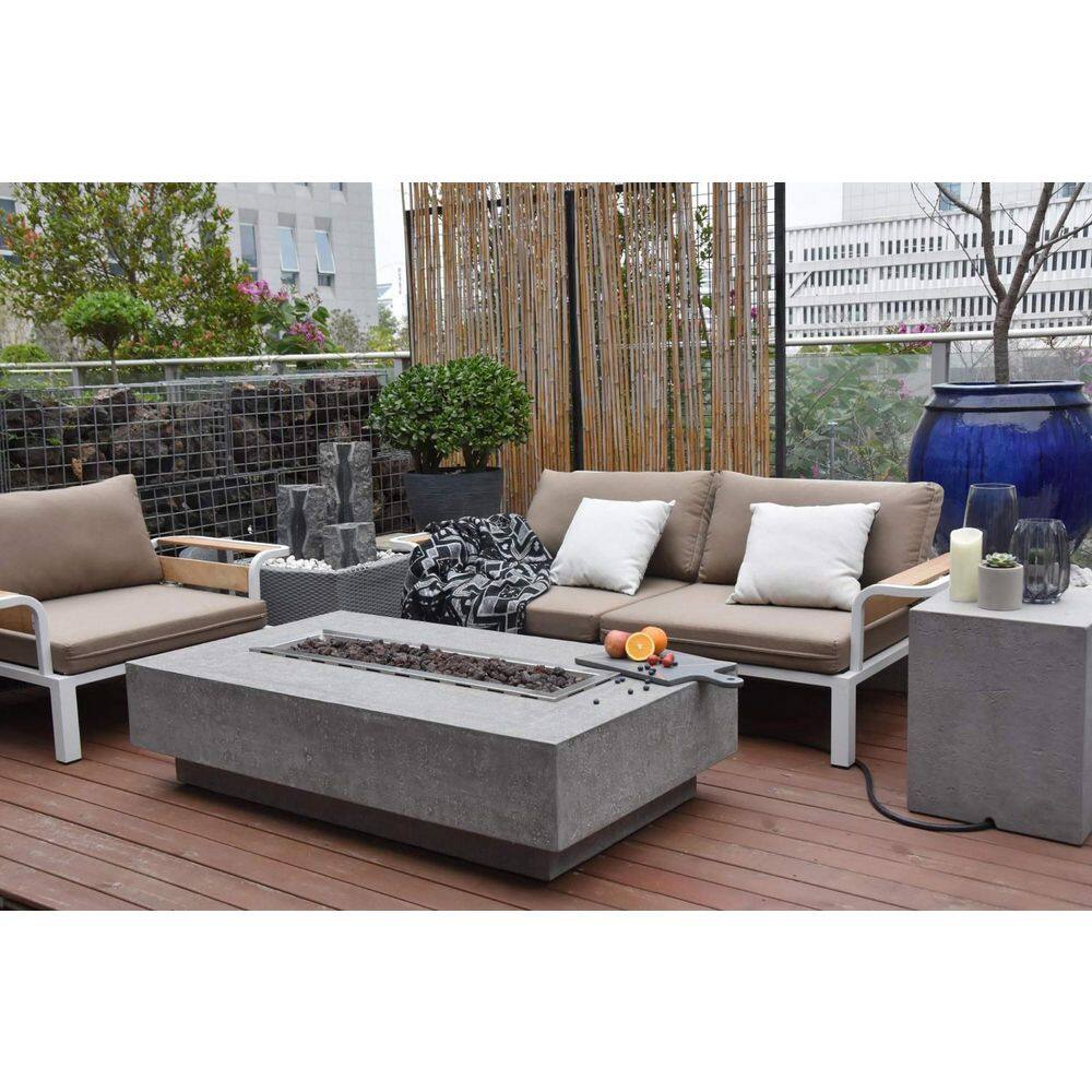 ENVELOR:Envelor Elementi Hampton 56 in. x 32 in. Rectangle Concrete Propane Fire Pit Table with Burner and Lava Rock ENV-OFG139-LP