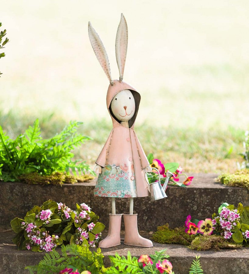 Plow & Hearth Metal Storybook Rabbit Garden Statue Pink