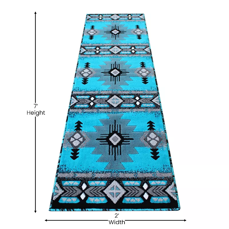 Masada Rugs Masada Rugs 2'x7' Southwest Native American Runner Rug - Design C318 Turquoise