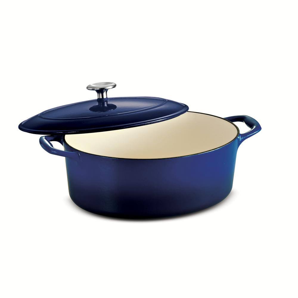 Tramontina Gourmet 5.5 qt. Oval Enameled Cast Iron Dutch Oven in Gradated Cobalt with Lid 80131077DS