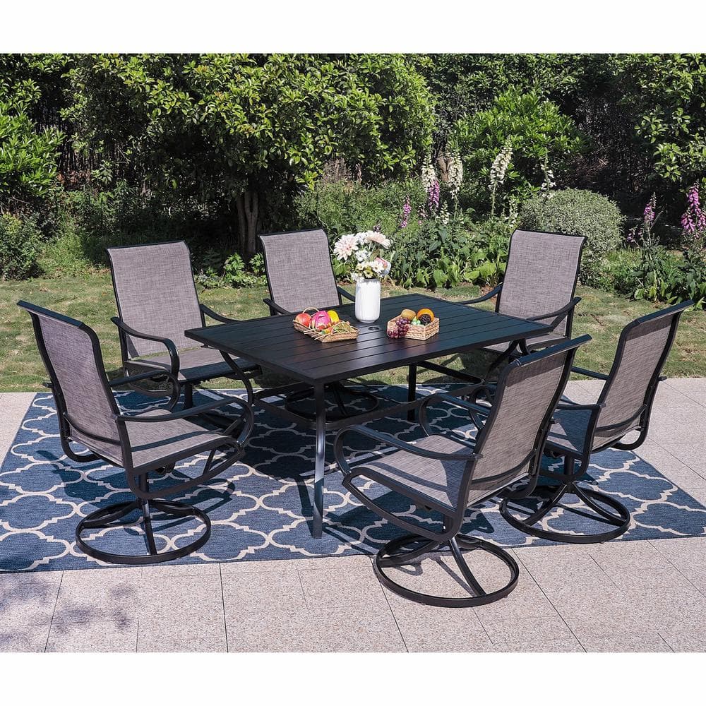 PHI VILLA Black Swivel Textilene Metal Patio Outdoor Dining Chair (2-Pack) THD-E02GF093-B