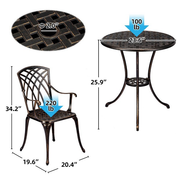 Trinity Cast Aluminum Patio Bistro Set With Umbrella Hole 3 Piece Outdoor Bistro Set Rust resistant For Garden backyard Patio Balcony