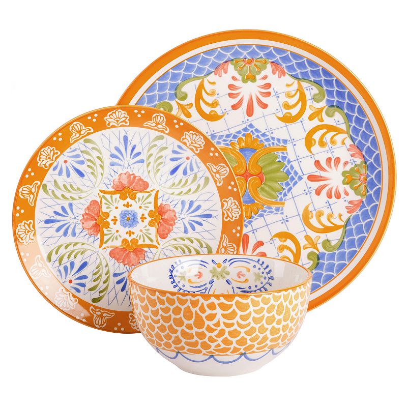 Laurie Gates Tierra Mosaic 12 Piece Round Stoneware Dinnerware Set in Assorted Designs