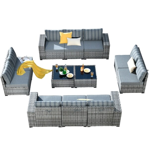 HOOOWOOO 12Piece Outdoor Patio Furniture Modular Wide Armrest Sectional Sofa Set