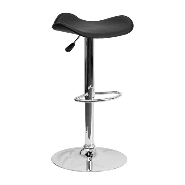 Contemporary Black Vinyl Adjustable Height Bar Stool