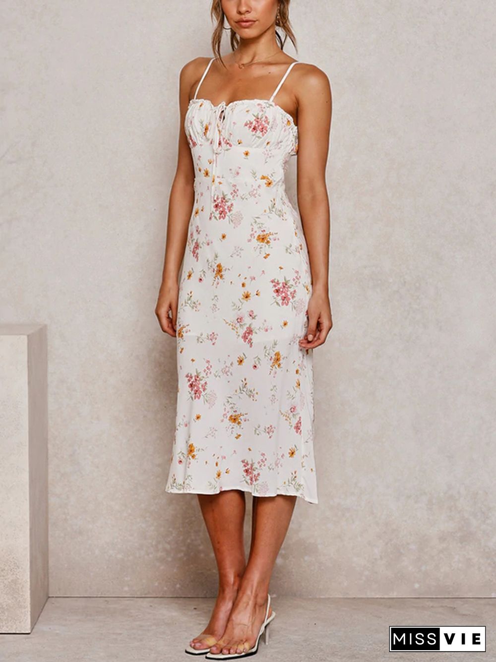 Sweetheart Neck Floral Print Midi Dress