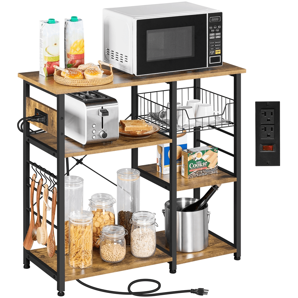 Yaheetech 4-Tier Baker's Rack with Power Outlet Utility for Kitchen，Rustic Brow