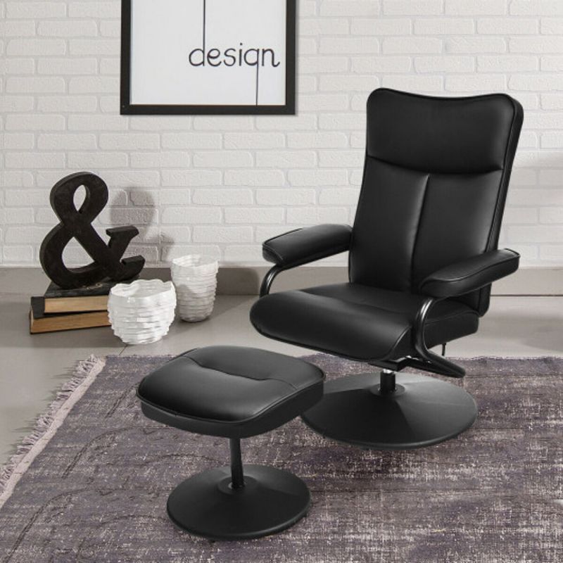 PVC Leather Recliner Chair Lounge Armchair Swivel With Ottoman - Black