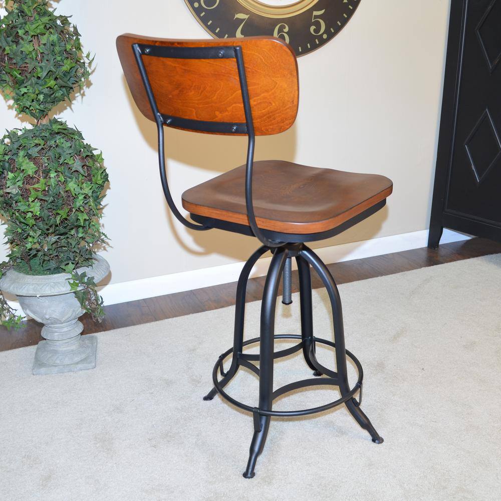 Carolina Cottage Mason 38.25 in. H Chestnut with Black Metal Frame with Backrest Adjustable Stool 1624WBCHETBK