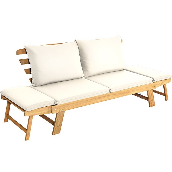 Costway Patio Convertible Sofa Daybed Solid Wood Adjustable Thick