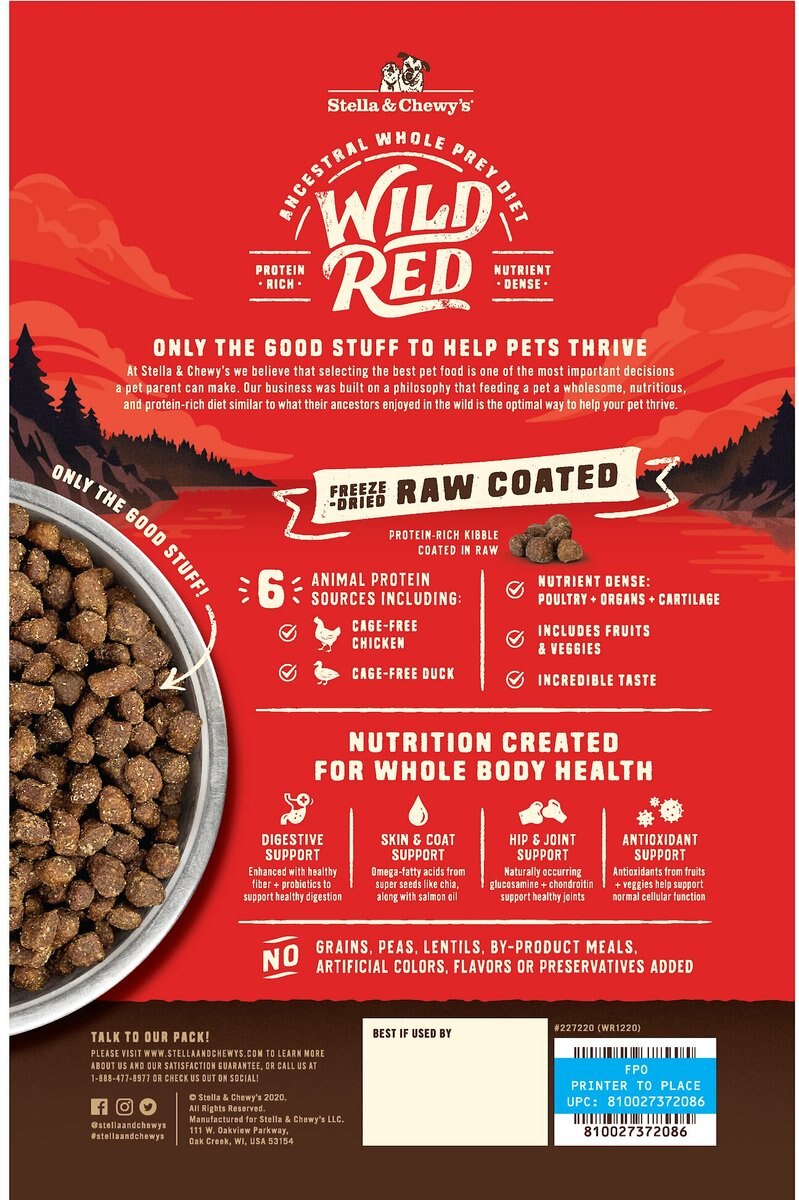 Stella and Chewy's Wild Red Raw Coated Kibble Grain-Free Prairie Recipe Dry Dog Food