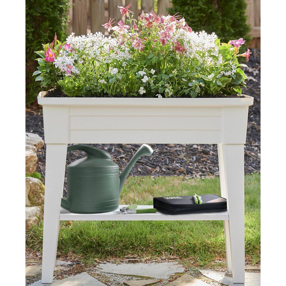Southern Patio 36 in. x 11.8 in. x 31.5 in. White Plastic 40 Qt. Capacity Large Raised Garden Planter HDR-091349A