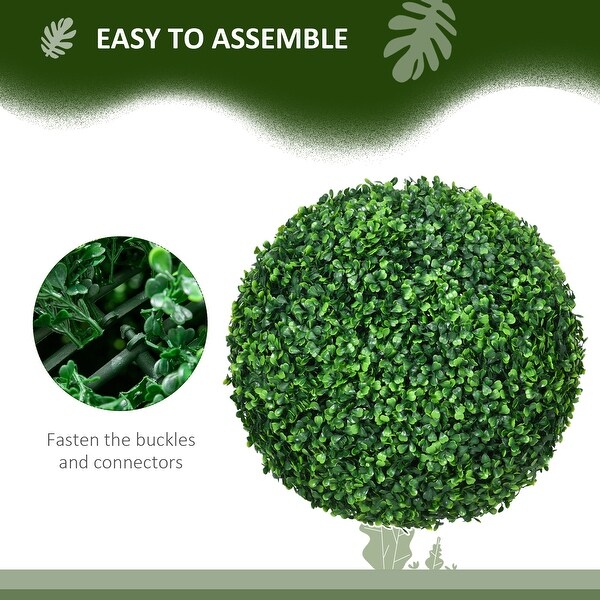 HOMCOM Set of 2 15.75 Inch Artificial Ball Boxwood Topiary Trees Balls，Indoor Outdoor Fake Plants for Home