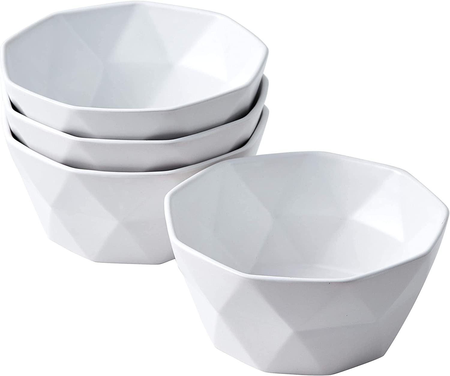 Bruntmor Geometric Matte 30 Oz Oven Safe Cereal Bowls Porcelain Large Serving Bowls for Soup， Cereal， Salads， Pasta， Set of 4 serving Bowls， White