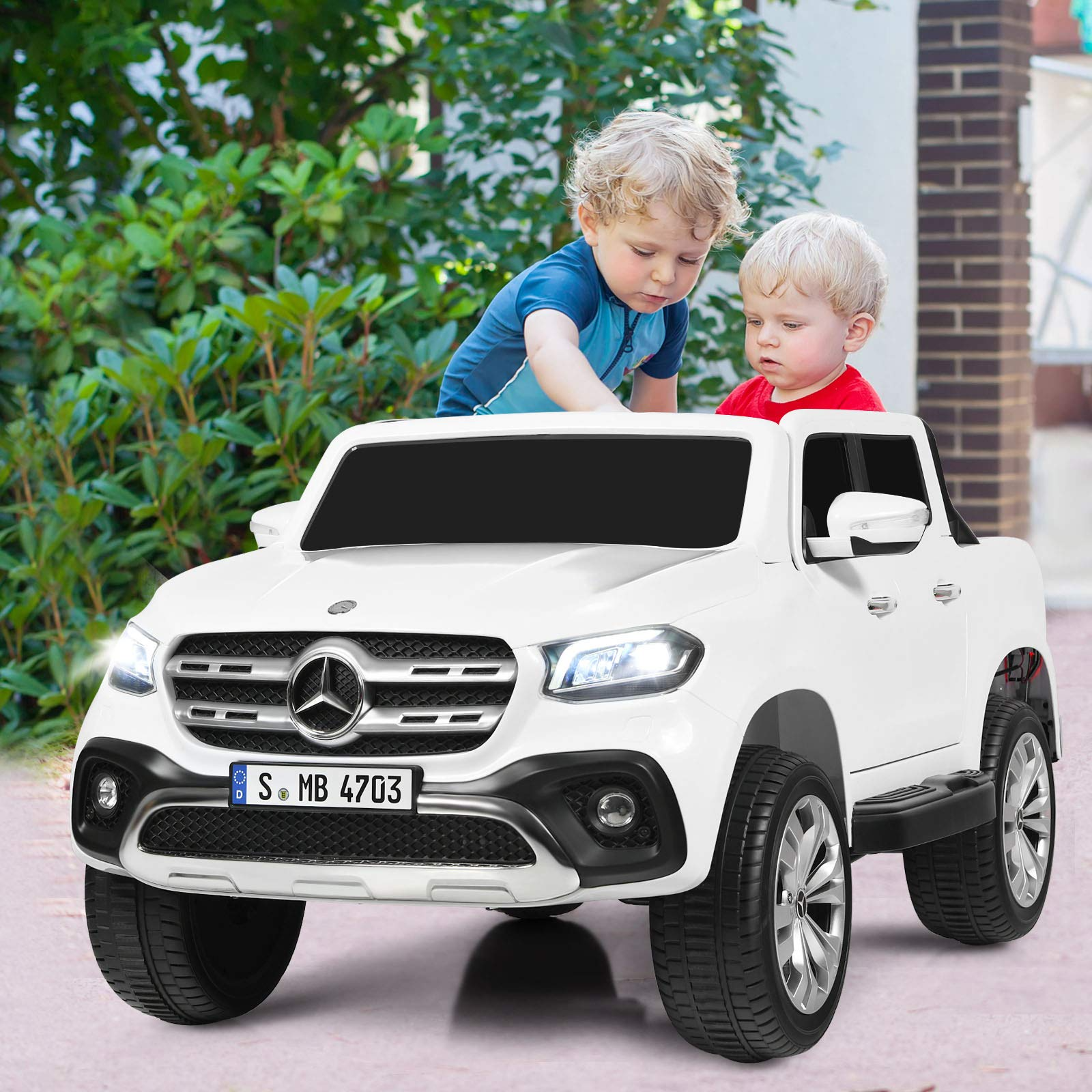 Costzon 2-Seater Ride on Polick Truck, Licensed Mercedes Benz X Class Battery Powered Ride on Car w/ 2.4G Remote Control