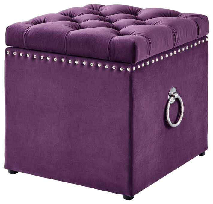 18 quotPurple Velvet And Black Tufted Storage   Contemporary   Footstools And Ottomans   by HomeRoots  Houzz