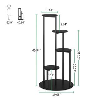 BYBLIGHT Wellston 40.94 in. H Black Round Wood Corner Plant Stand Indoor 5 Tier Potted Ladder Holder Flower Rack BB-U0183-XMX