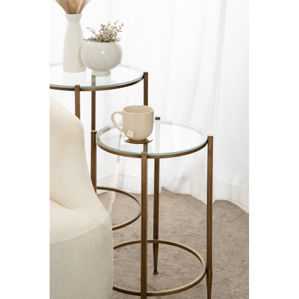 Kate and Laurel Solange Metal and Glass Nesting Tables 2 Piece Set