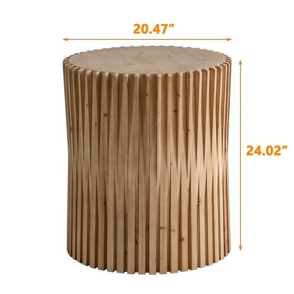 Retro Cylindrical Coffee Table with Vertical Texture Relief Design