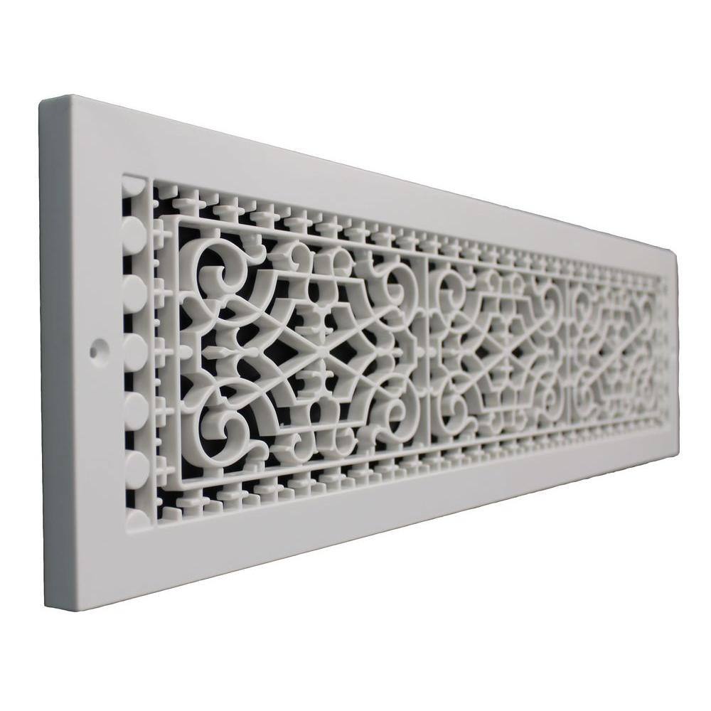 SMI Ventilation Products Victorian Base Board 30 in. x 6 in. Opening 8 in. x 32 in. Overall Size Polymer Decorative Return Air Grille White VBB630