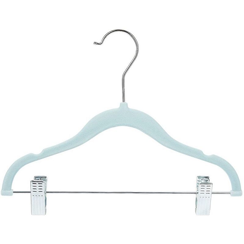 Blue Velvet Clothes Hangers with Clips for Baby Nursery and Kids Closet， Ultra Thin， Nonslip (12 Inches， 24 Pack)