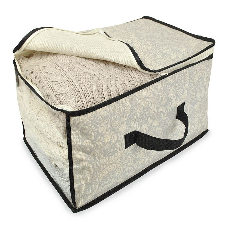 Set of 2 Gray Damask Patterned Soft Storage Bins with Zipper Closure 18