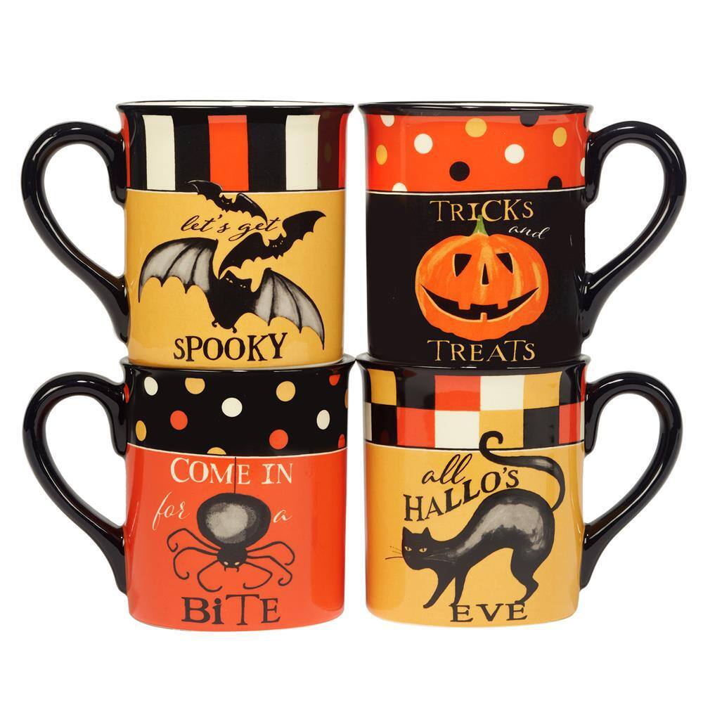 Certified International Spooky Halloween 18 oz. Assorted Colors Earthenware Beverage Mug (Set of 4) 28716SET4