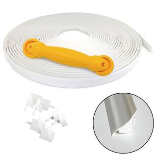 InstaTrim 34 in. x 50 ft. White PVC Inside Corner Self-Adhesive Caulk Trim Strip 1-Pack Applicator Corner and End Caps 7550-WHT-APCP