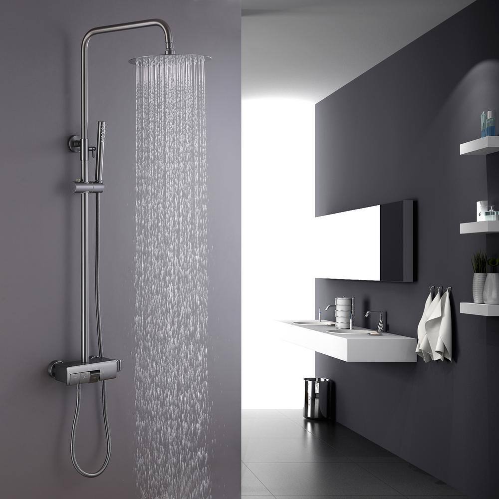 Tomfaucet 3-Spray Tub and Shower Faucet with Hand Shower in Gun Gray (Valve Included) TFB1036GR