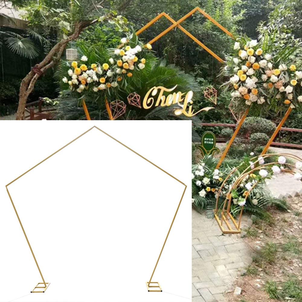 Flkoendmall Modern Pentagonal Wedding Arch Backdrop Stand Metal Frame Sturdy Bar Stand