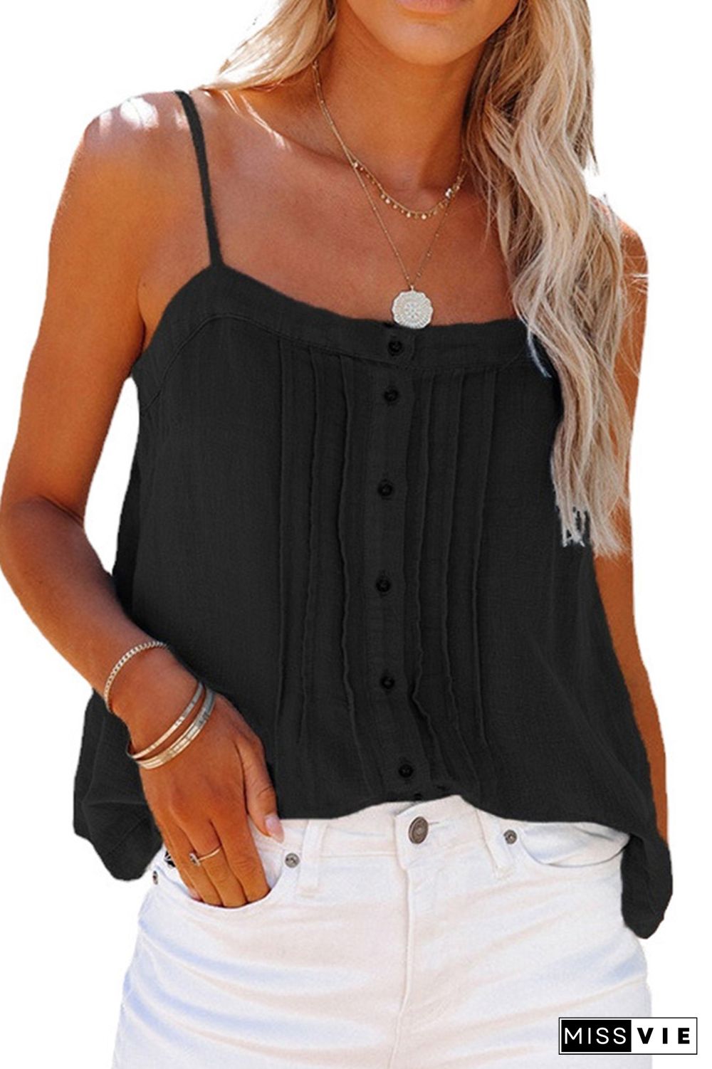 Plain Denim Spaghetti Button Cami Top