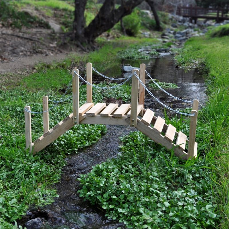 Shine Company Transitional Cedar Wood Decorative Garden Bridge in Beige