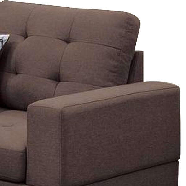 3 Piece Sectional Sofa with Ottoman and Tufted Details， Brown