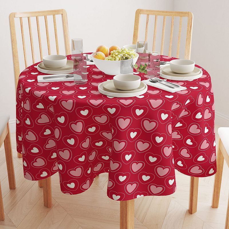 Round Tablecloth， 100% Polyester， 90 Round， Hearts in Stitches