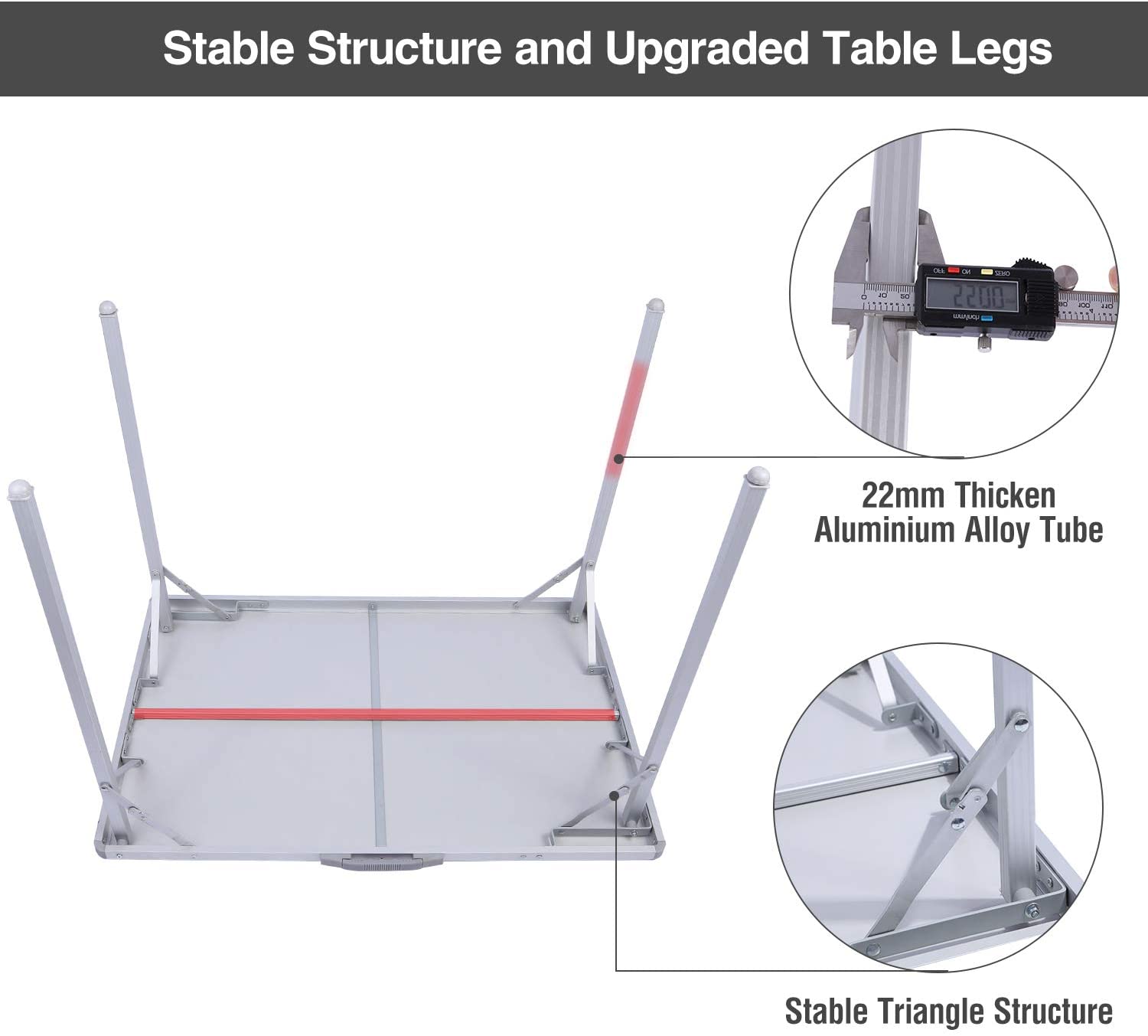 REDCAMP Durable Aluminum Folding Table for Camping Set of 2， Lightweight Portable Picnic Table with Collapsible Legs and Handle， Great for Outdoor Indoor