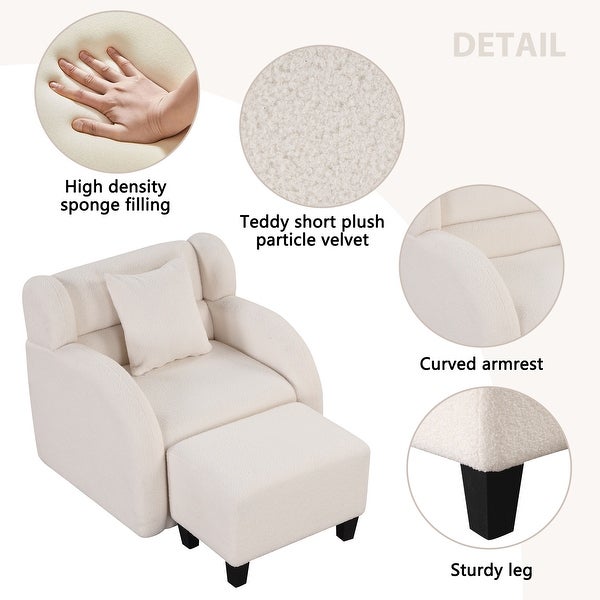 360 Degree Swivel Accent Chair and Ottoman Sets， Swivel Lounge Barrel Chair， Teddy Short Plush Particle Velvet Armchair， White