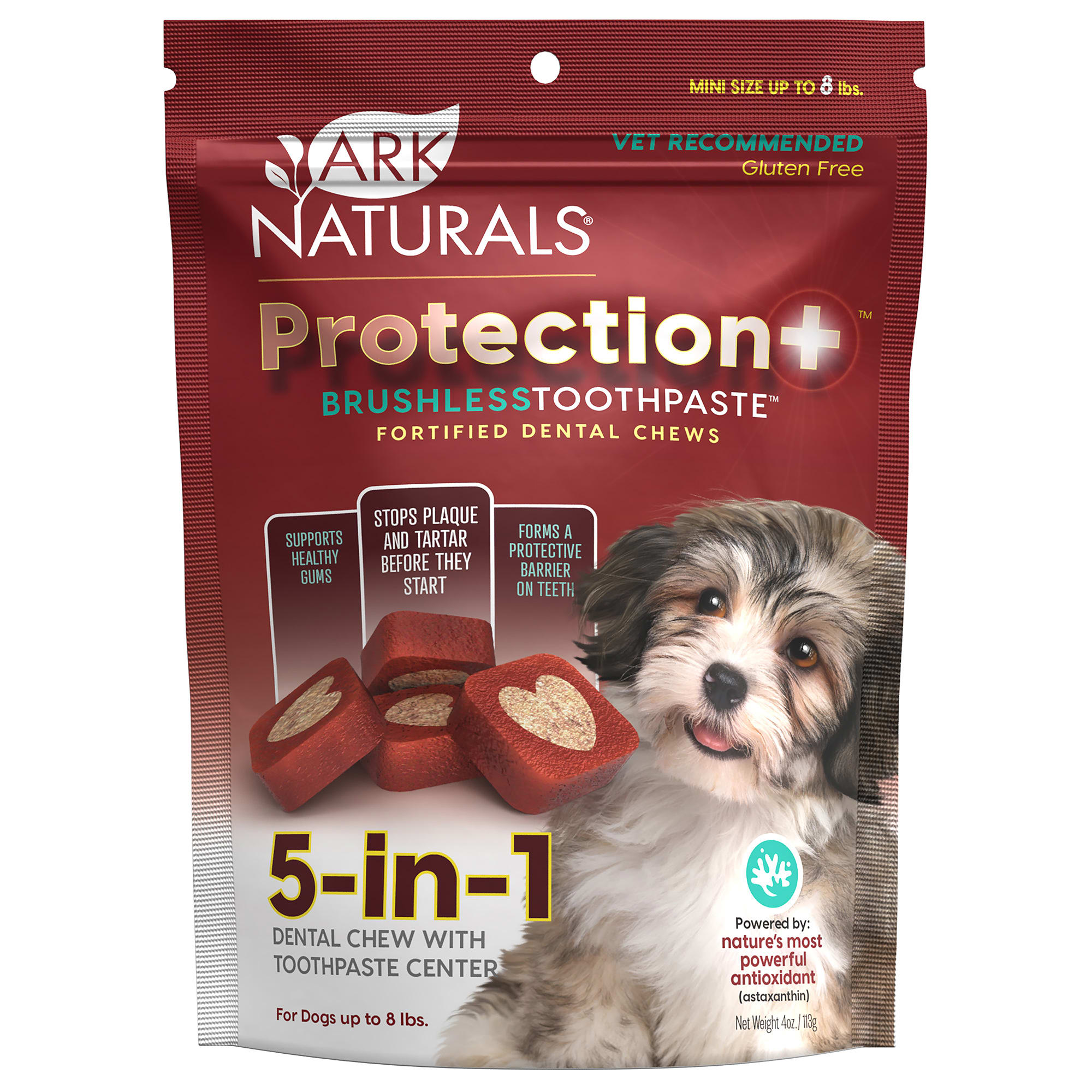 Ark Naturals Protection+ Brushless Toothpaste Fortified Dental Chew for Mini Dogs Upto 8 lbs.， 4 oz.